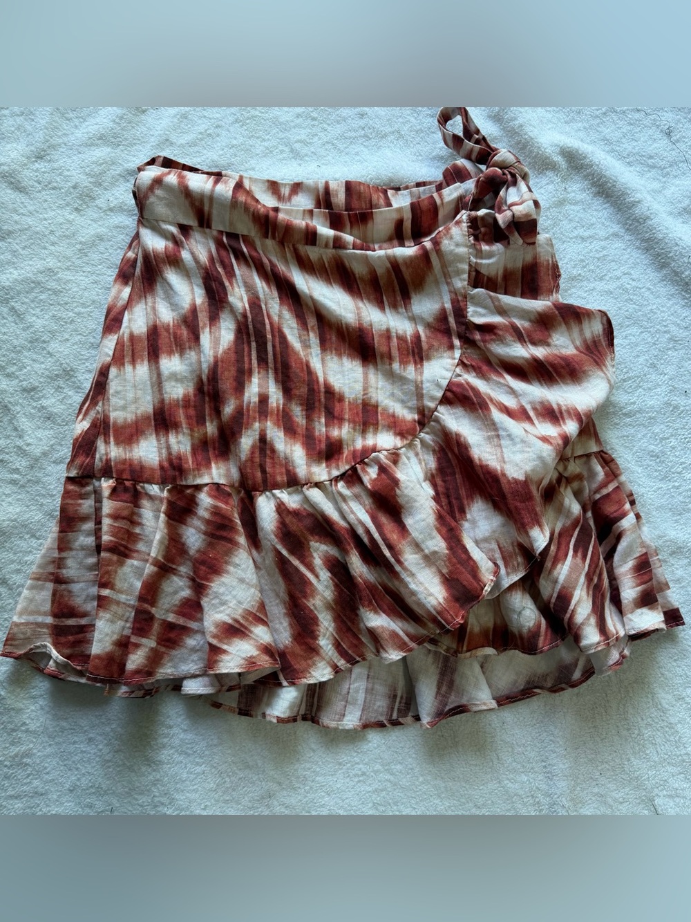 Banana Republic Rust and Cream Asymmetrical Ruffle Wrap Linen Skirt